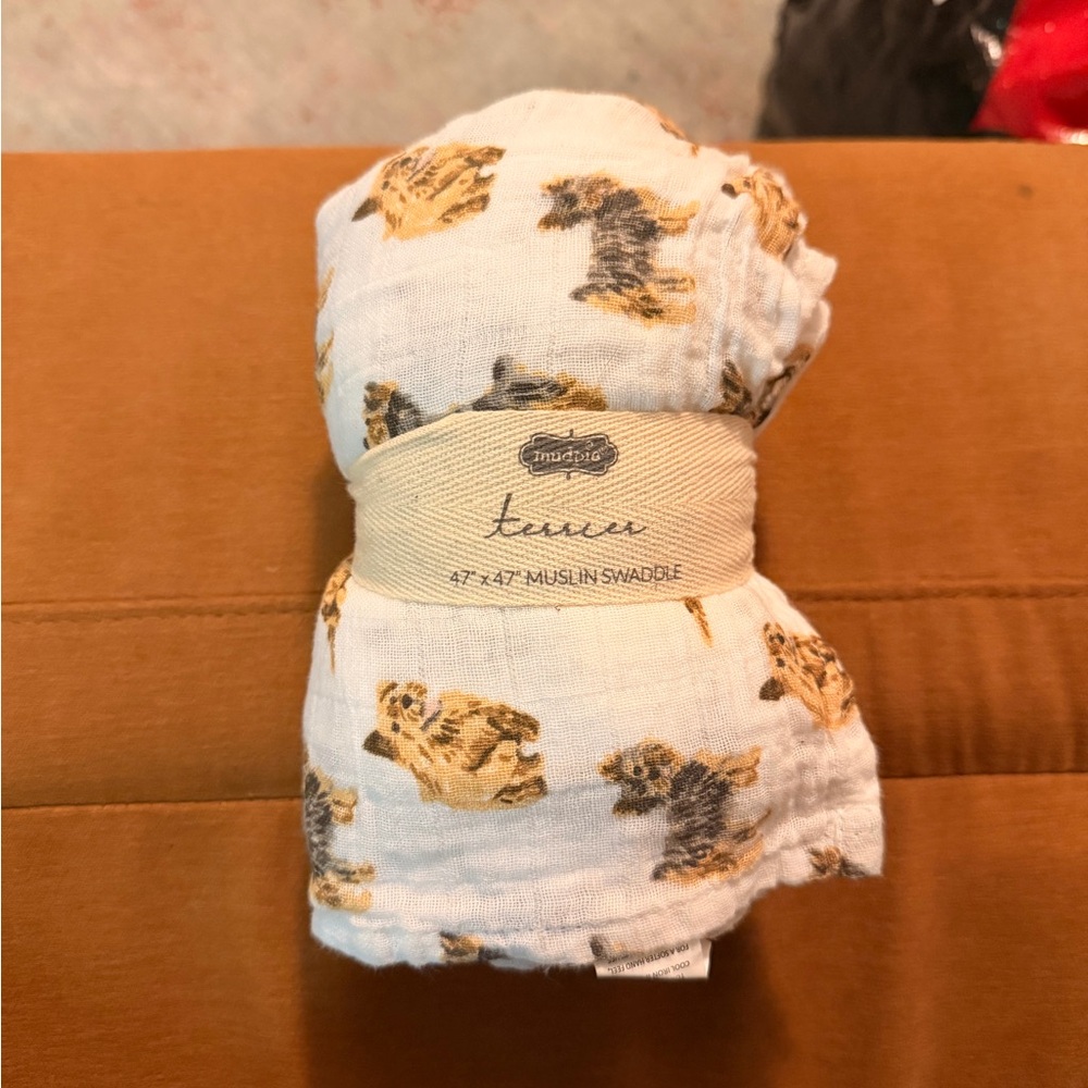 NWT Mudpie (Yorkie) Terrier Muslin Swaddle Baby Blanket